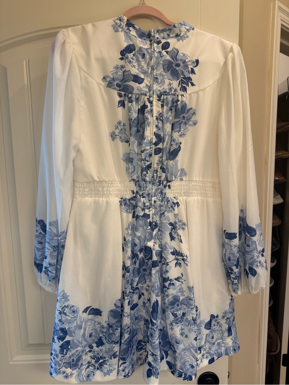 Premier Amour White Dress with Blue Floral Accents